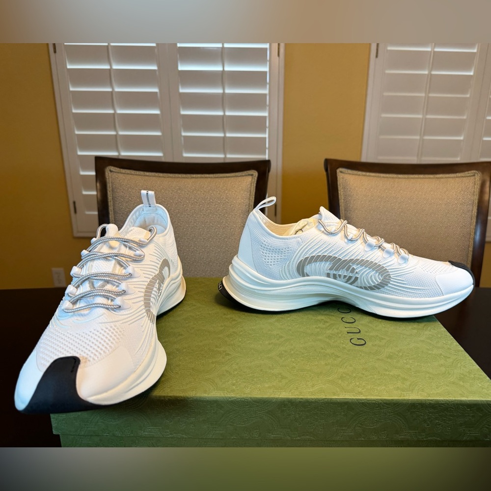 New Authentic Gucci Run GG Logo Sneakers Shoes White Gray Size UK 12 / US 12.5 - Picture 8 of 16